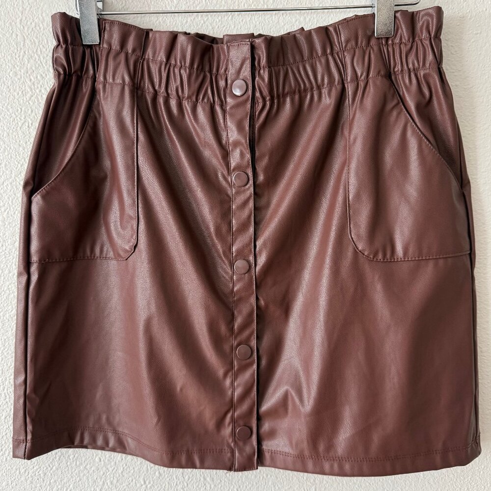 Jolie & Joy‎ FCT Chocolate Brown Faux Leather Paper Bag Mini Skirt Size XL